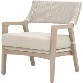 Lucia Outdoor Club Chair in White Poly Wicker, Stone Fabric & Teak 6811.PW/STO/W-ET
